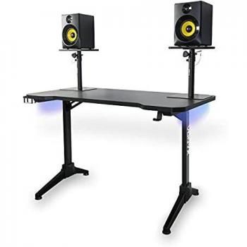 Vonyx DB20 Mesa de producción DJ con iluminación LED con control remoto, tablero de mesa con apariencia de carbono, auriculares y portavasos - 120 cm de ancho