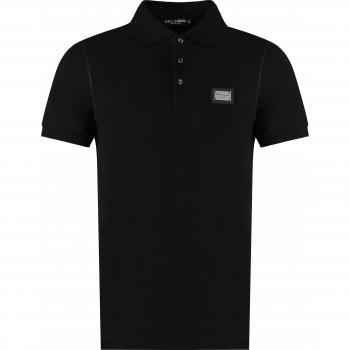 Dolce & Gabbana Men's Cotton-Piqué Polo Shirt in Black | Size 52 | Color N0000