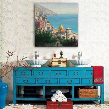 ZSH Ciudades con playa pintada a mano, pintura al óleo, marco individual, comedor sala de estar, decorar fotos