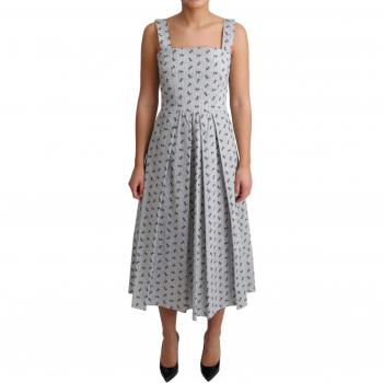 Dolce & Gabbana Blue White Floral Cotton A-Line Dress - IT40|S