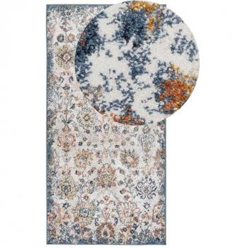 Alfombra Multicolor de Material Sintético 80 x 150 cm con Patrón Oriental y Respaldo de Yute