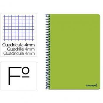 Cuaderno espiral liderpapel folio smart tapa blanda 80h 60gr cuadro 4mm con margen color verde.
