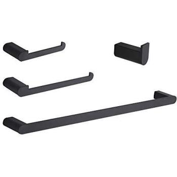 GERUIKE Juego de Barra de Toalla 4 Piezas Toalleros 60 cm de Aluminio Accesorio de baño Anillo de Toalla Montaje en Pared Soporte para Papel higiénico Porta Toallas Gancho para Bata Negro