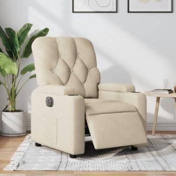 Sillón Reclinable Eléctrico de Tela Crema, Silla con Respaldo y Reposabrazos, Asiento Ajustable para Ancianos, Ideal para Relax y Descanso