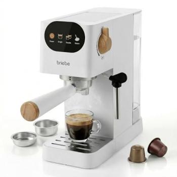Cafetera Espresso Briebe Nordic 20 Bares Compatible Cápsulas Nespresso y Café Molido con Espumador de Leche 1350W Blanca