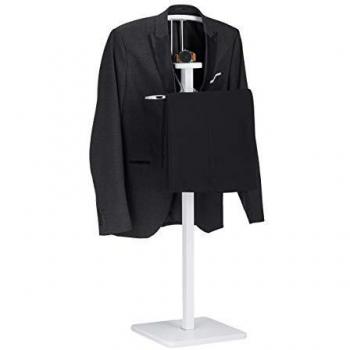 Galán de Noche Autoportante con Perchero para Pantalones, Chaquetas y Camisas, DM y Acero, 109,5 x 47 x 30 cm, Blanco - Relaxdays