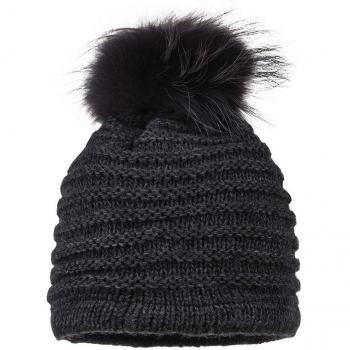 maximo Mütze Premium Class, Echtfellpompon, Wellenoptik-Gorro Niñas,    Gris