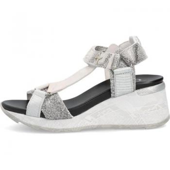 CETTI C-1317 Sandalias de piel con cuña y plataforma, cierre adhesivo, suela de goma, animal print serpiente para señora