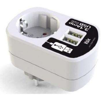Ksix BXCDAU01B - Adaptador directo USB dual 3A con enchufe de red, blanco