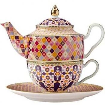 Maxwell & Williams Teas & C's Kasbah Tea For One - Juego de tetera y taza con infusor en caja de regalo, porcelana, rosa, 380 ml
