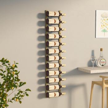 Botellero de pared para 12 botellas de hierro dorado