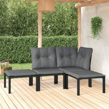 4-Piece Black and Grey Poly Rattan Garden Lounge Set