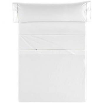 Juego de sábanas liso con biés, color blanco, cama de 90 cm., algodón-poliéster, 3 piezas