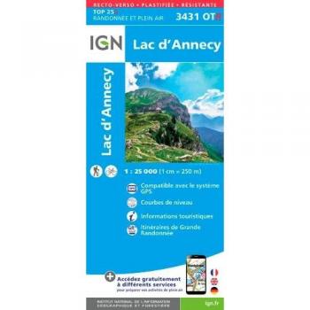 Mapa plastificado resistente del Lago de Annecy 1:25,000 2017