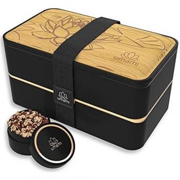 UMAMI Bento Lunch Box , 2 Recipiente 4 Cubiertos , Tupper Compartimentos Estilo Bento Box Japonés , Porta Alimentos Hermético , Microondas y Lavavajillas , Fiambrera Para Adultos/Niños , Zero Waste