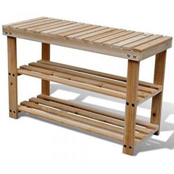 vidaXL Mueble Zapatero y Banco con 2 Estantes Armario Almacenamiento de Calzado con Asiento Organizador de Zapatos Banqueta de Madera de Abeto