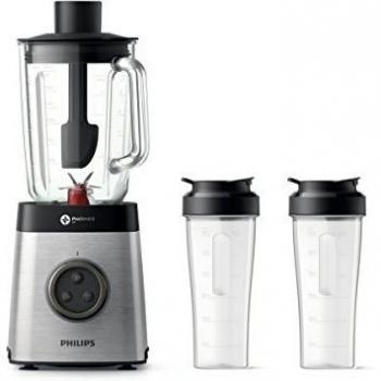 Philips Batidora Americana de Vaso, Jarra 2 L Cristal, 2 Vasos, 1400 W, 2 litros, 87 Decibelios, Plástico, Plata