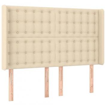 Cabecero con LED de tela color crema 147x16x118/128 cm