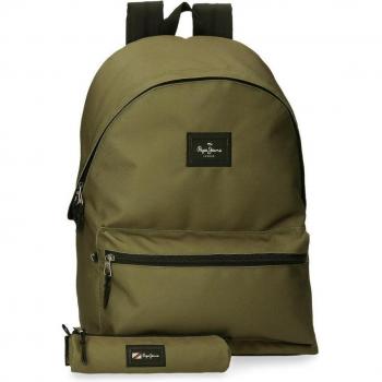 Pepe Jeans Aris Mochila para Portátil de 15.6 Pulgadas con Estuche Escolar, Compartimento Acolchado y Bolsillo Frontal, Color Verde Kaki