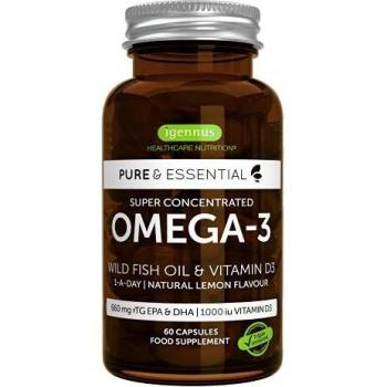 Pure & Essential Omega-3 & D3 1000iu, Fast-Acting rTG, 1-a-Day, Highly Concentrated EPA & DHA Wild Fish Oil, Non-GMO 60 Servings