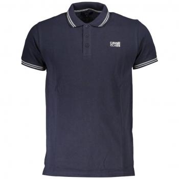 Cavalli Class Blue Cotton Polo Shirt - XXL, Male, Navy Blue, Size: 2XL, Twinned Tipped Collar with Black Logo and Contrasting Details