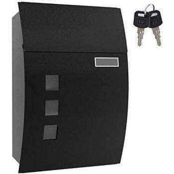 Meditool Buzón de Acero Inoxidable,Buzon de exterior, buzón de correos ,450 x 100 x 320 mm ,2 Llaves,Resistente al agua y con cierre,Negro