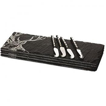 Engraved Stag Mini Slate Cheese Board & Knife Set - 4 Pieces