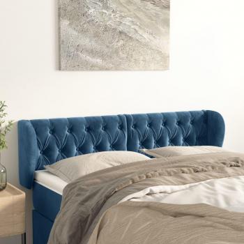 Cabecero de terciopelo azul oscuro con orejas 163x23x78/88 cm acolchado y protector elástico