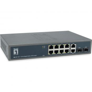 LevelOne GEP-1221 Unmanaged Gigabit Ethernet Switch, 12-Port, PoE+, SFP