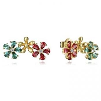 Pendientes Viceroy Trend 61072E100-39 de plata con baño de oro, flores engastadas con circonitas en multicolor