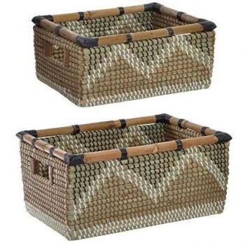 D,casa - Juego de 2 cestas Seagrass Ratan Zigzag