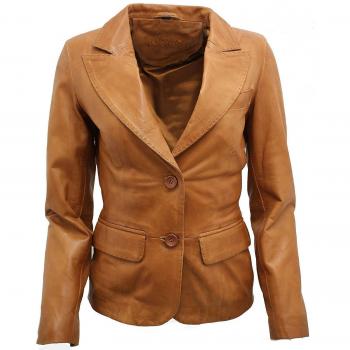 Infinity Leather Women's Tan Blazer Jacket - Size UK 12