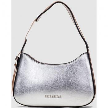 Bolso de mano Hispanitas BV243390 Plata con detalles en vinilo y cierre de cremallera