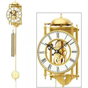 Reloj de Pared Pendular AMS H303, Mecánico, Cuerpo de Metal, Diseño Elegante, Dimensiones: 14cm x 11cm x 25cm, Color Dorado