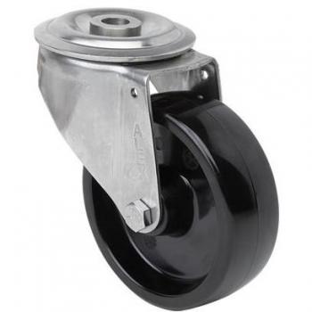 Rueda Giratoria Alex Serie ZVI Inox-TT con Agujero Pasante, Sin Freno, Eje Liso, Resina Negra