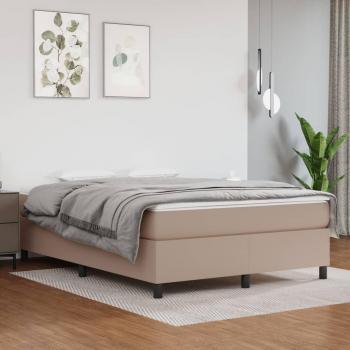 Cama box spring blanda con colchón de cuero sintético Cappuccino 140x200cm Marrón