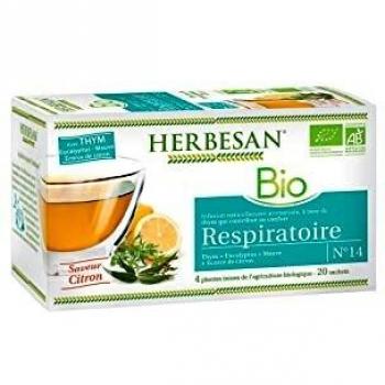 HERBESAN INFUSION THYM RESPIRATOIRE BIO Thym, Eucalyptus, Mauve, Ecorce de citron - 20 sachets