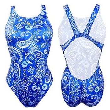 Bañador Turbo Blu Cachemir Mujer Tira Ancha Blanco y Azul - M