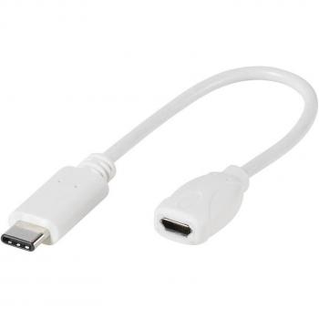 Vivanco 45285 Adaptador de Alta Velocidad, Conectores USB Tipo-C a Micro USB 2.0 Tipo B, Longitud 10cm, Color Blanco