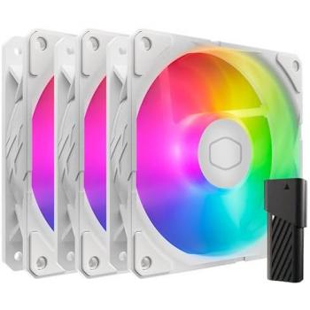 Kit de Ventiladores Cooler Master SickleFlow Edge 120 ARGB White Edition - 3 unidades de 120mm, Controlador LED incluido, hasta 2500 RPM, Alta presión estática y flujo de aire