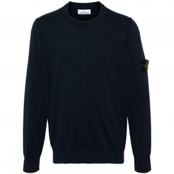 Stone Island Men's Navy Blue Cotton Crew-Neck Sweater Size XL