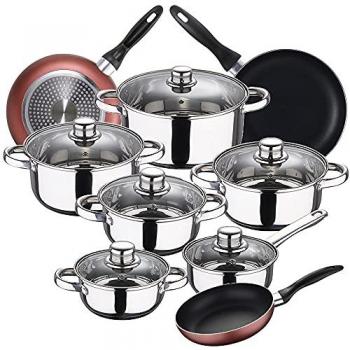 Juego de Sartenes y Batería de Cocina 12 Piezas SAN IGNACIO Paradise y Cassel, Aluminio Prensado y Acero Inoxidable, Aptas para Todos los Fuegos incluyendo Inducción