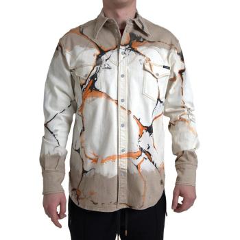 Dolce & Gabbana Multicolor Cotton Collared Denim Shirt - IT40 | M, Male, Size: 3XS