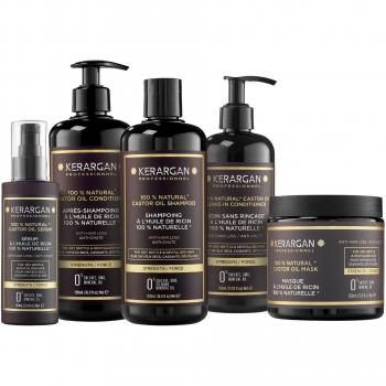 Kerargan Set Completo de Cuidado Capilar: Champú, Acondicionador, Mascarilla, Sérum y Tratamientos Sin Aclarado con Aceite de Ricino y Argán - 1950 ml - Sin sulf