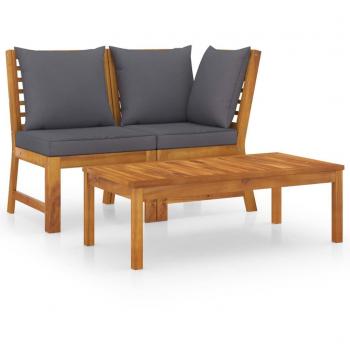 Conjunto de Muebles de Jardín 3 Piezas con Madera de Acacia y Cojines en Gris Oscuro