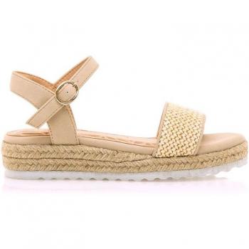 Sandalias de niña Mustang Kids en rafia beige con cierre hebilla, tipo de puntera redonda y piso de cuña