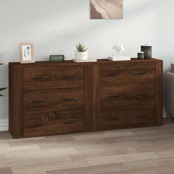 Aparadores 2 uds madera contrachapada marrón roble Mueble de Almacenaje de Salón Buffet para salón Armario Auxiliar Armario de Almacenamiento Vidaxl