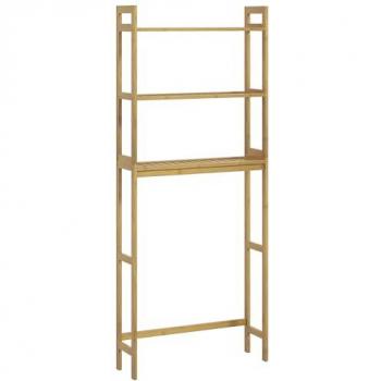 Estantería sobre Inodoro de Bambú Kleankin con 3 Estantes, Alfombrillas Antideslizantes, Antivuelco, Estilo Moderno, Dimensiones 68x20x165 cm, Color Natural