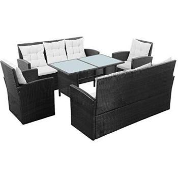 5-Piece Black Poly Rattan Garden Lounge Set with Cushions