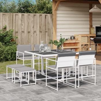 Juego de comedor de jardín 9 pzas con cojines textilene blanco